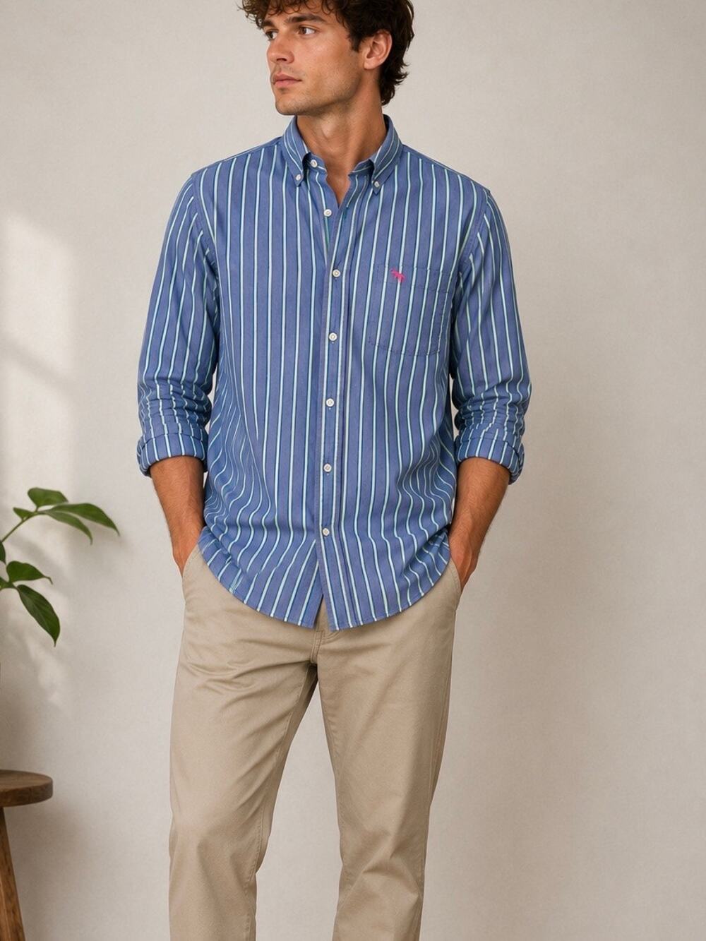 Abercrombie & Fitch Shirt Men's Extra Large Muscle Button Down Striped Moose Y2K